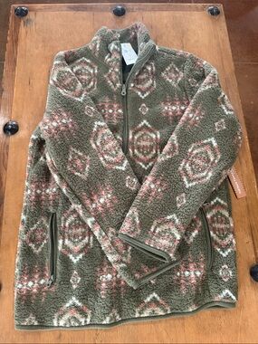 Olive & Pink Patterned Sherpa Zip-Front Jacket